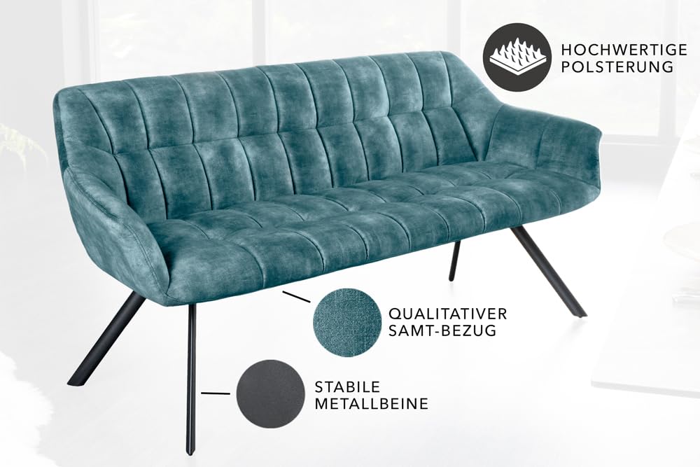 Sitzbank PAPILLON - 165cm - petrol schwarz - Samt Metall-Beine