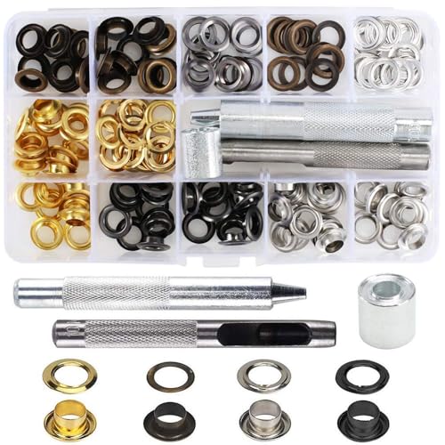 Luabue Kit de Anillas metálicas, 8 mm, Ojales, 8 mm, Ojal, Metal, Kit de Grommets, Herramientas de reparación para Ropa, Bolsa de Cuero, Lona, Zapatos, Bricolaje, 4 Colores