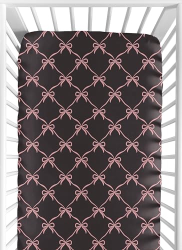 Image of Sweet Jojo Designs Fitted Baby Crib Sheets (Black and Pink Bows) for Girls, Infant Nursery, Toddler Room - Standard Size (for Shabby, Princess Ballerina, Ballet Collection, Vintage Coquette Aesthetic)