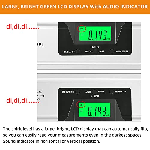 Neoteck Wasserwaage Digitaler LCD Wasserwaage 16 Zoll 400mm LED Winkelschmiege mit V-Nut Magnetfuß, Audioanzeige, 4 Einstellmodi Angle Measurement Tool für Dächer, Geländer, Rampen