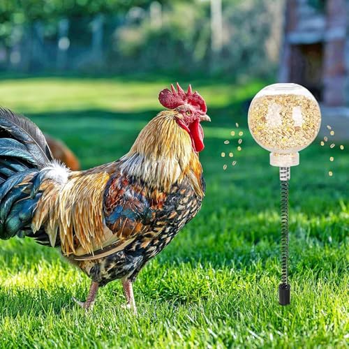 Chicken Feeders - 2PCS Outdoor Poultry Feeder With Ground Stake | Refillable Movable Trough For Hens & Birds | Chicken Feeder For Garden Farm Shed | Backyard Feeding Station For Poultry Field Exercise