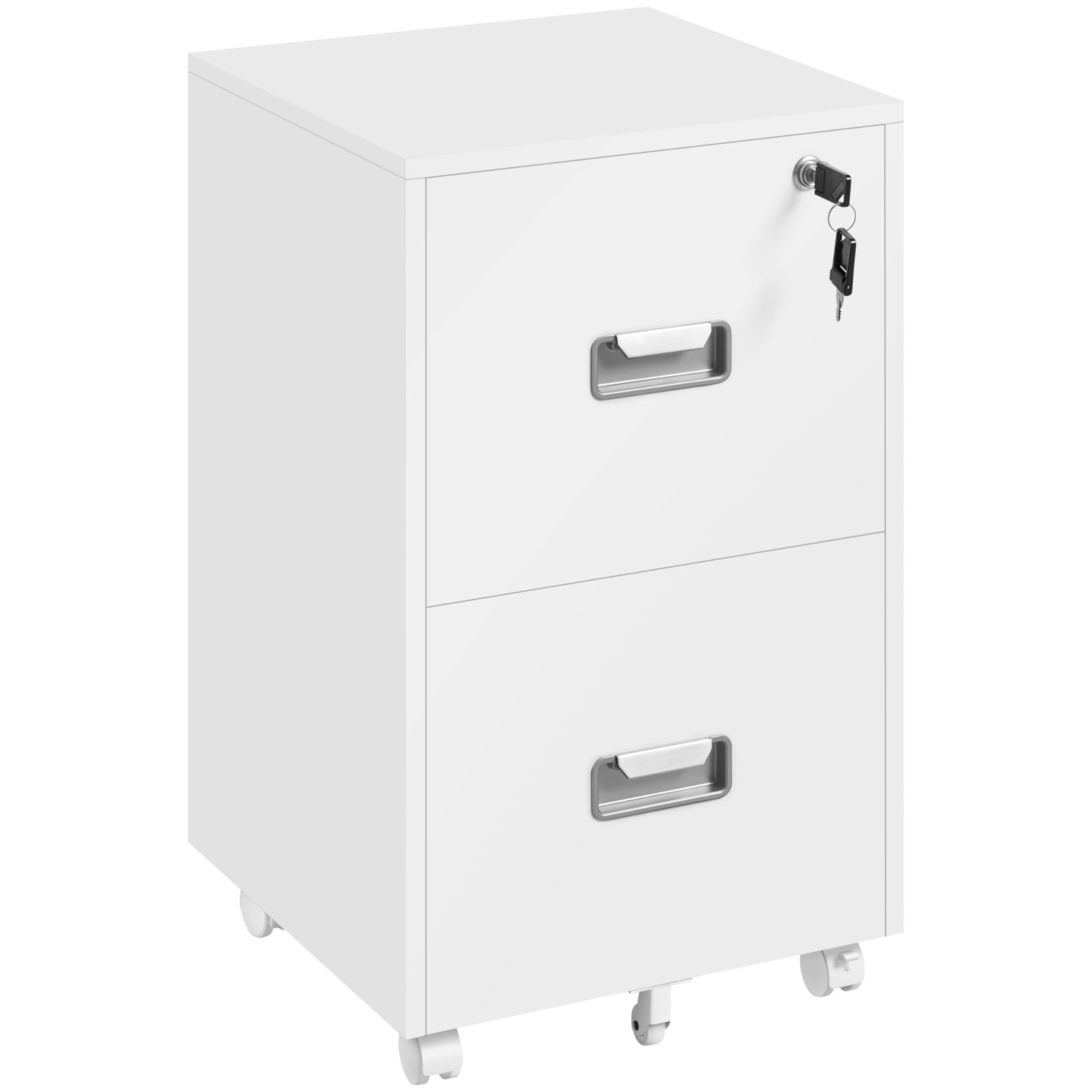Yaheetech Rollcontainer, Aktenschrank, abschließbare Büroschrank mit Hängeregistratur und 2 Schubladen für Arbeitszimmer/Büro/Wohnzimmer Weiß