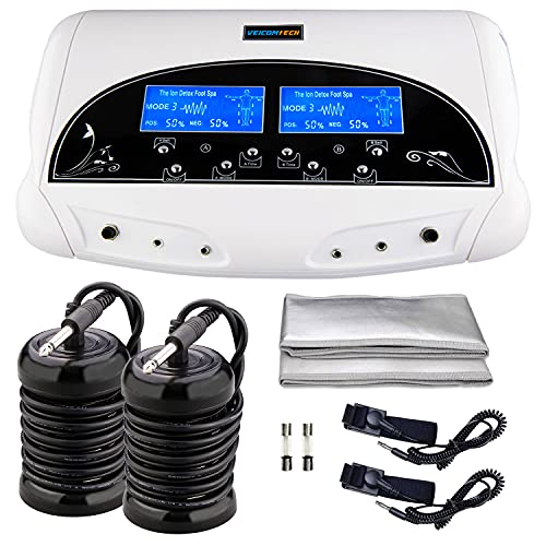 Dual Ionic Foot Bath Detox Machine, Professional Foot Detox Machine, Ionic Ion Detox Foot Bath Spa Cleanse Detoxification Machine with 2 Waist Belts, 2 Arrays, 10 Liners and Aluminum Box