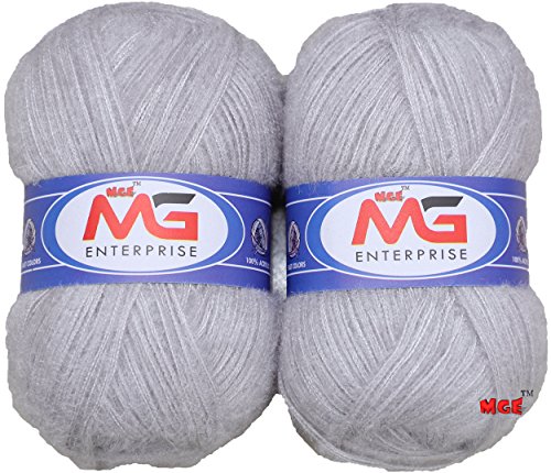 Image of M.G ENTERPRISE Acrylic Feather Soft Hand Knitting Wool Yarn Thread (Grey), 200 gm