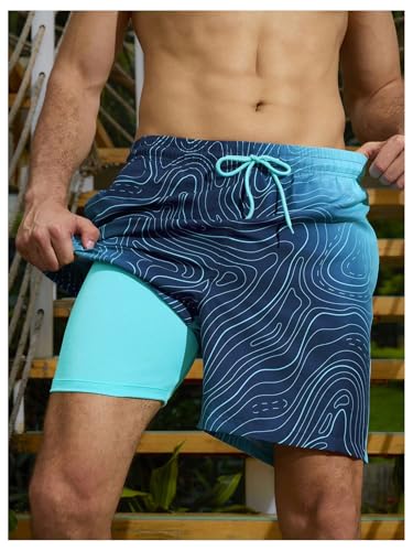 OYOANGLE Men's 2 in 1 Mens Swim Trunks 7 Inch Swimming Shorts Swim Suits Board Shorts with Pockets4