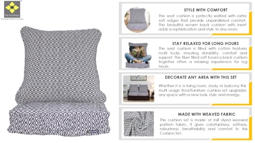 Image of Cotton Fill Woven Quilted Floor Cushion Set 50x50x10 CM Black Argyle with Fillers & Back Cushion,Large Size for Seating,Patio Seat,Meditation,Yoga,Pooja,Guests,Living 20x20x4 Inch