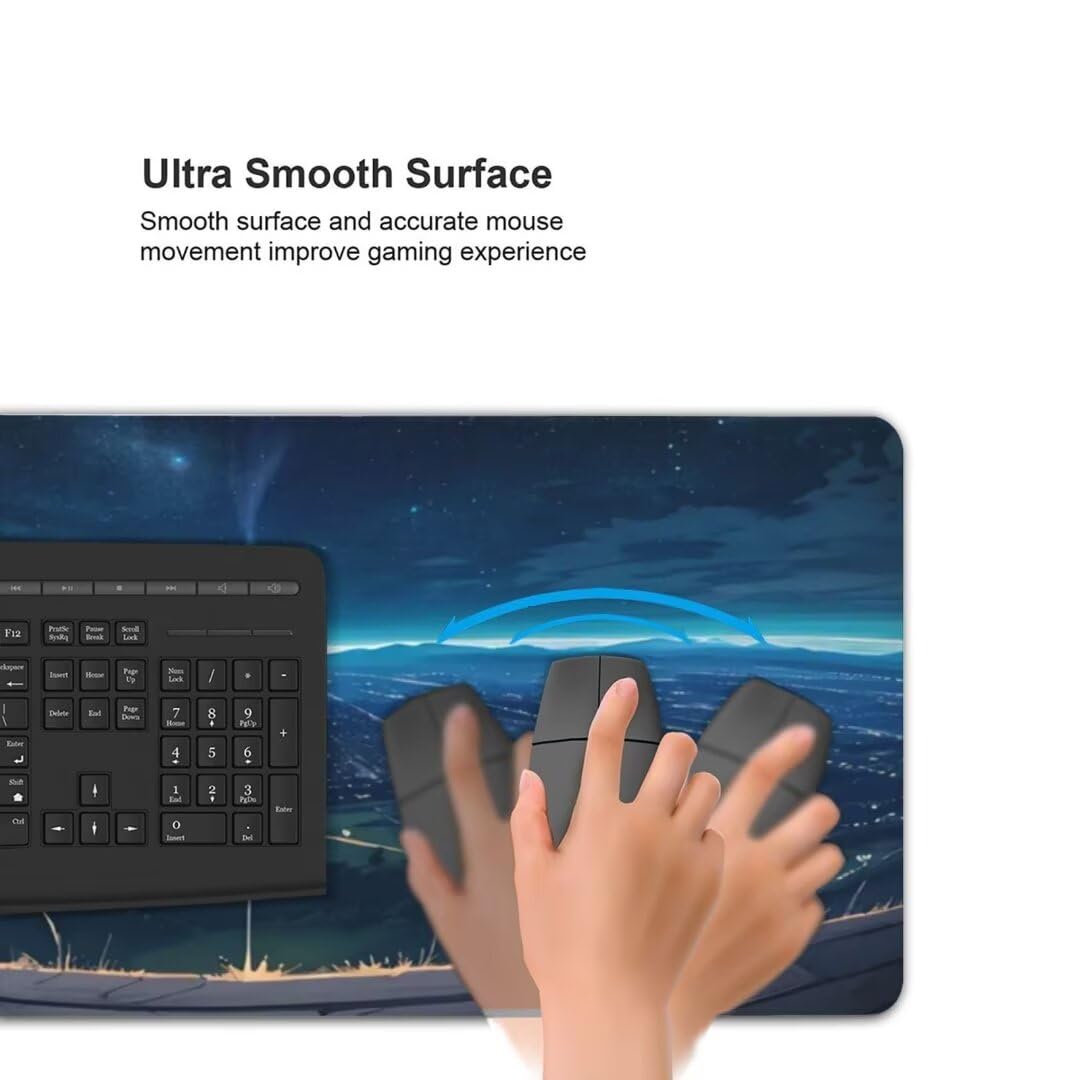 Alfombrilla de ratón 1400x600x3 MM, Alfombrilla Ratón XXL Extendida de Gran Tamaño con Bordes Cosidos, Base de Goma Antideslizante Almohadilla para Teclado, Aurora Cielo Azul S-6305