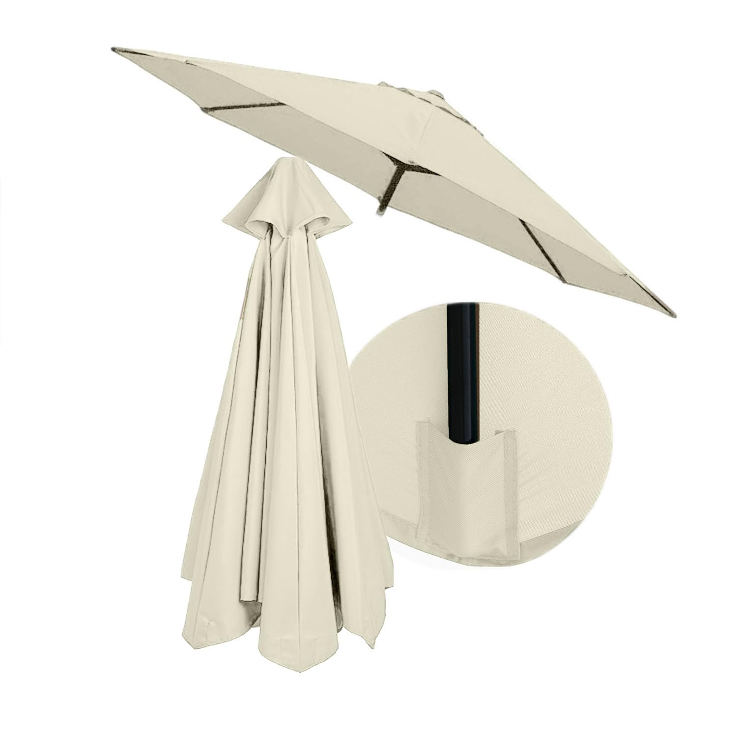 8.9ft Parasol Replacement Canopy Cover, 9.8ft Replacement Parasol Canopy Garden Parasol Replacement Cloth Round Sun Umbrella Replacement Fabric Anti-ultraviolet 6 Arms/ 8 Arms(Cream White,6 ribs-3.0m(