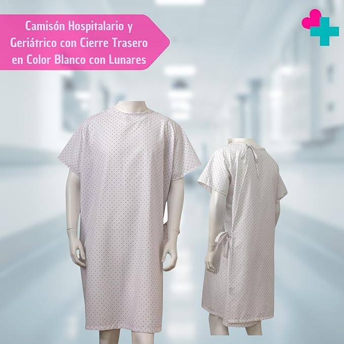 Camison con Cierre Trasero. Pijama Sanitario Mujer y Hombre para Pacientes, Clínicas y Residencias. Camisón Hospitalario Talla Única. Batas Hombre Manga Corta Facilita la Movilidad y Respiración.