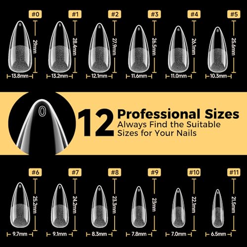 Image of UNA GELLA Medium Stiletto Nail Tips 240 Pcs - Pre-Etched Soft Gel Nail Tips Stiletto Press on Nails, Clear Full Coverage Acrylic Fake Nails for Extension - DIY Salon at Home, 12 Sizes Included