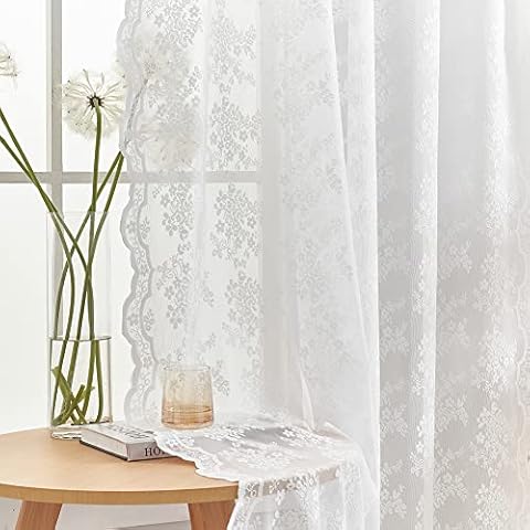 YJ YANJUN Lace Curtains for Windows 54 inch Drop Vintage Flowers and Branch Net Curtains for Old House Shabby Chic Sheer Voile Curtains 2 Panels 52" Wide x 54" Drop Cover