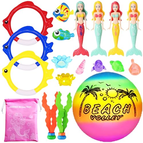 JOINBO 18 Pcs Diving Pool Toys for Kids Ages 3-12 Set with Storage Bag,Pool Games Summer Swim Water Sinking Mermaid Toys
