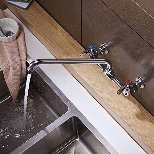 Commercial Faucet Utility Wall Mount 8 Inch Center Two Handle Kitchen Laundry Faucet Industrial Swivel Spout Brass Chrome Stainless Mixer Tap NSF No Lead by Homevacious - Thumbnail 7