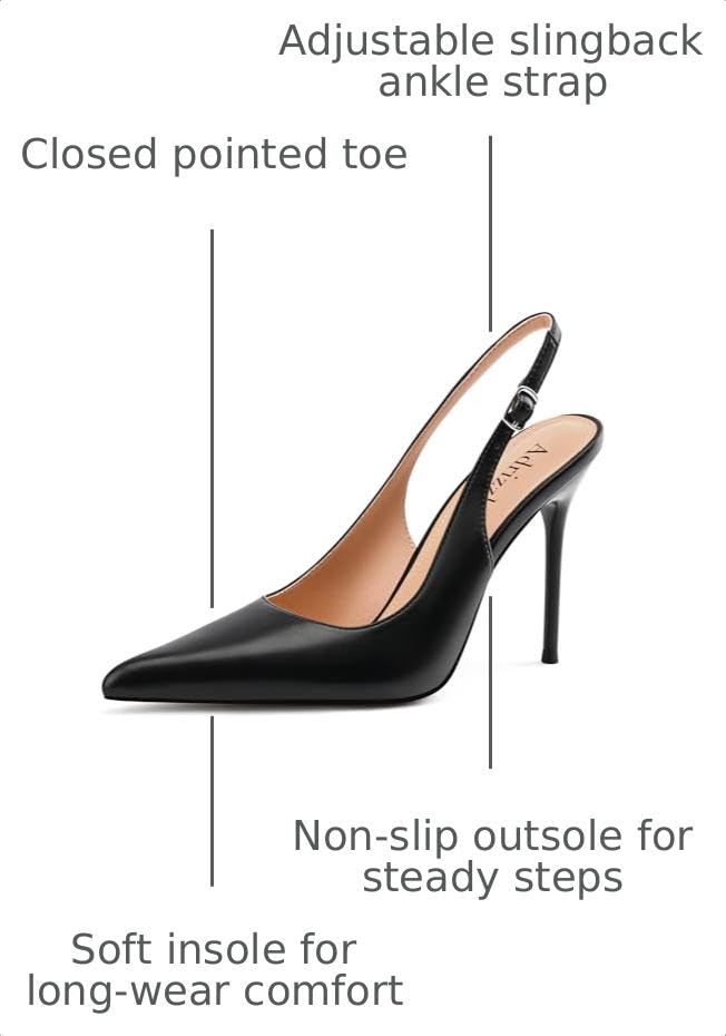 Image of Adrizzlein Slingback Heels for Women Stiletto High Heels Pumps | 4 inch Slingback Heels,Pointed Toe Heels,Closed Toe Heels,Sexy Elegant Wedding Shoes