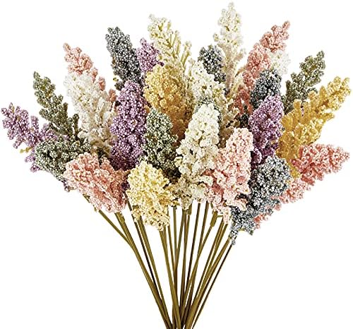 WILLBOND 24 Pieces Artificial Baby Breath Flowers Foam Berry Spike Mini Fake Vanilla Flower Faux Bouquet for Wedding Party Indoor Outside Hanging Home Decoration