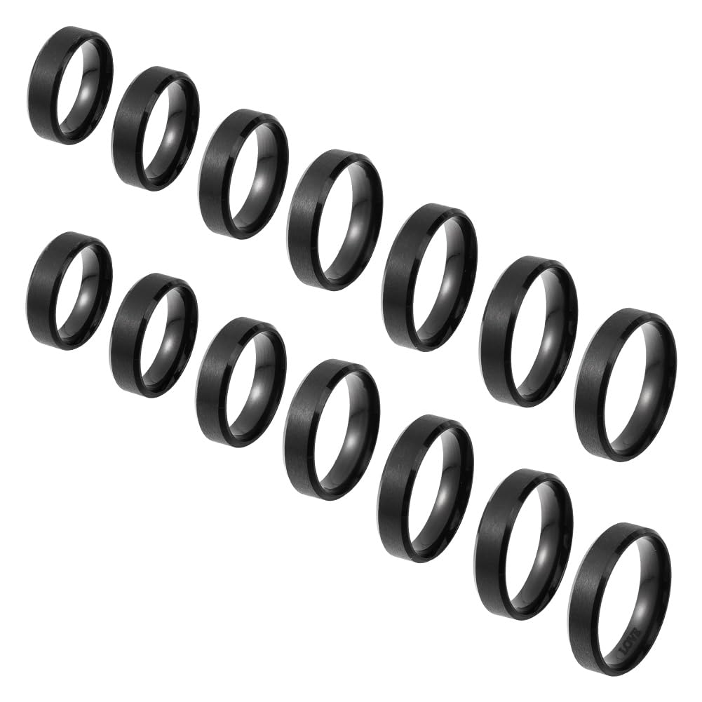 UNICRAFTALE 14Pcs Stainless Steel Plain Black Matte Band Ring 7 Sizes Laser Inscription Blank Finger Ring Metal Wedding Classical Ring for Jewerly Making