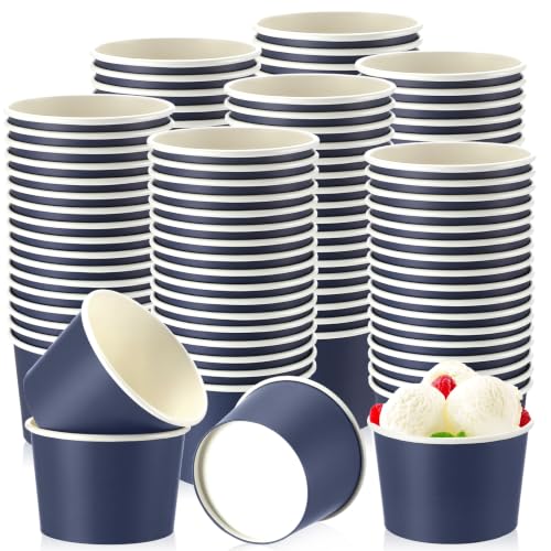 Image of Didaey 100 Pcs Paper Ice Cream Bowls Disposable Dessert Cups Yogurt Sundae Containers Disposable Yogurt Dessert Bowls for Food, Party Supply, Soup, Ice Cream, Blue (12oz)