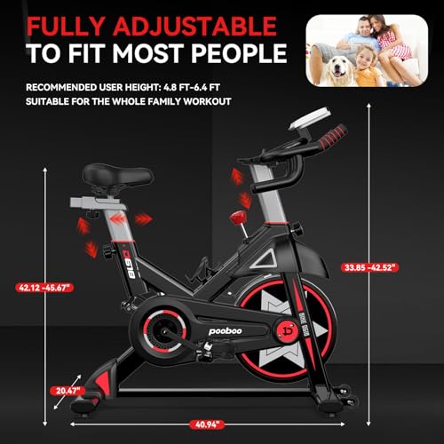 Image of pooboo Exercise Bike, Brake Pad Stationary Bike for Home with Exclusive App, Adjustable Resistance Quiet Indoor Cycling Bike with 350lbs Weight Capacity Extra Comfort Seat,Indoor Cycling Spin Bike Workout Bike with Tablet Holder and Fitness Courses for Weight Loss