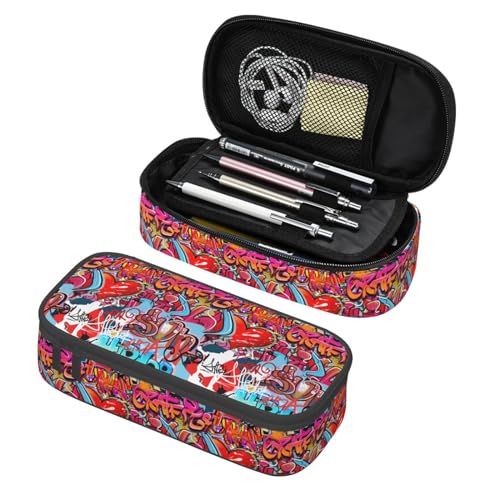 Image of Graffiti Wall, Hip Hop Art Large Pencil Case With Zipper Compartments Stationery Pencil Bag For Kids Teens Students School Supplies