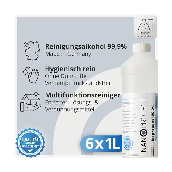 Nanoprotect Isopropanol 99,9% | 6 x 1 Liter Reiniger | Hochprozentiger Isopropylalkohol | IPA Reinigungsalkohol für Haushalt und Elektronik | Made in Germany – Bild 3