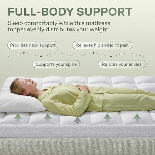 Image of Extra-Thick 2 Inch Twin Size Mattress Topper - Ultra Plush & Soft Viscose Derived from Bamboo Mattress Pad, Naturally Cooling & Perfect for Full Body Support, Snow White