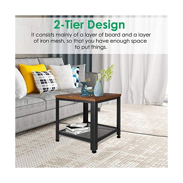 TomCare End Table 2-Tier Side Table with Storage Shelf Small Tables Living Room Square Coffee Table Nightstand Metal Frame Bedside Table Multipurpose for Home Office Living Room Bedroom - Image 6