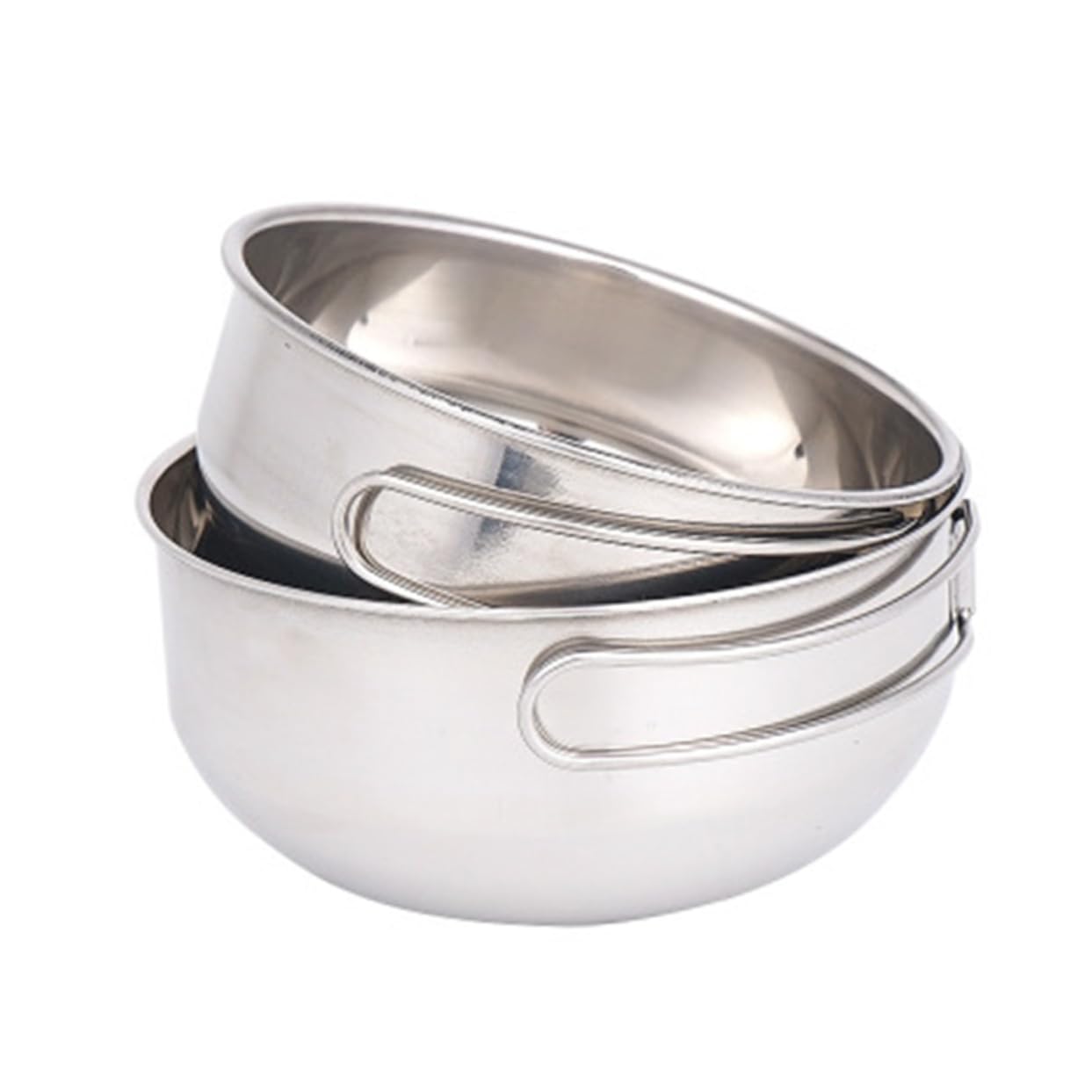 GALPADA 3pcs Stainless Steel Camping Tableware Travel Bowls with Folding Handle and Mesh Storage Bag for Outdoor Cooking Hiking Bbq Picnic and Family Gatherings