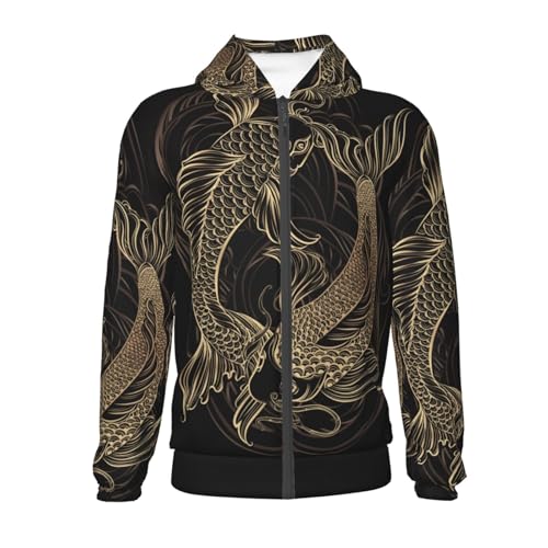 Gold Koi Carp Kids Pullover Hoodies Boys Zip Up Sweatshirts Girls Athletic Clothes with Pocket2