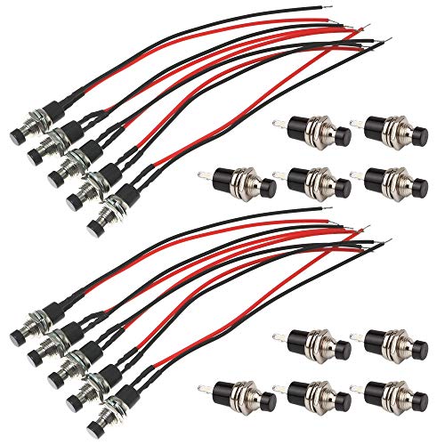 GTIWUNG 20Pcs Mini Botón Pulsador 7mm, Pre Cableado Mini Interruptor, Momentáneo de Botón 1A 250 V AC Resorte con Dos Pines SPST Normalmente Abierto, con alambres previamente soldados, Negro