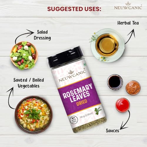 Image of Neuwganic - Rosemary Leaves (Dried) | Gulmehandi Leaves Whole | Aromatic Herb for Cooking, Baking & Teas | Ideal For Hair Growth | 80 Gm