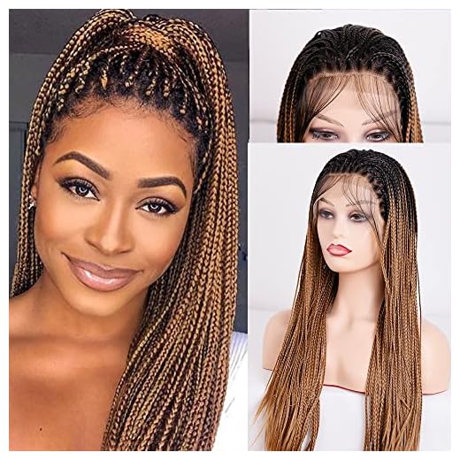 SIMBEAUTY Ombre Brown Box Braided Wig for Black Women Micro Braids Synthetic Lace Front Wig Pre Plucked with Baby Hair 180% Density