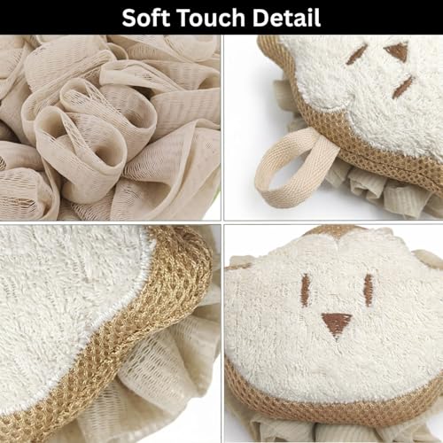 Image of Luxe Home International Bath Sponge For Kids And Adult Microfibre Soft Shower Loofah Star Pattern Gentle Skin Exfoliating Body Scrubber For Toddler Beige 15x11cm Pack Of 1