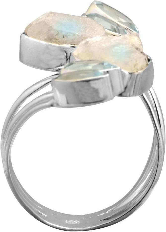YoTreausre Rough Moonstone Blue Topaz 925 Sterling Silver Rings Silver Jewelry