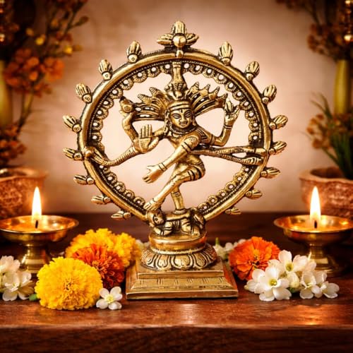 Estatua de Shiva Nataraja de latón 6.5 pulg miniatura 4