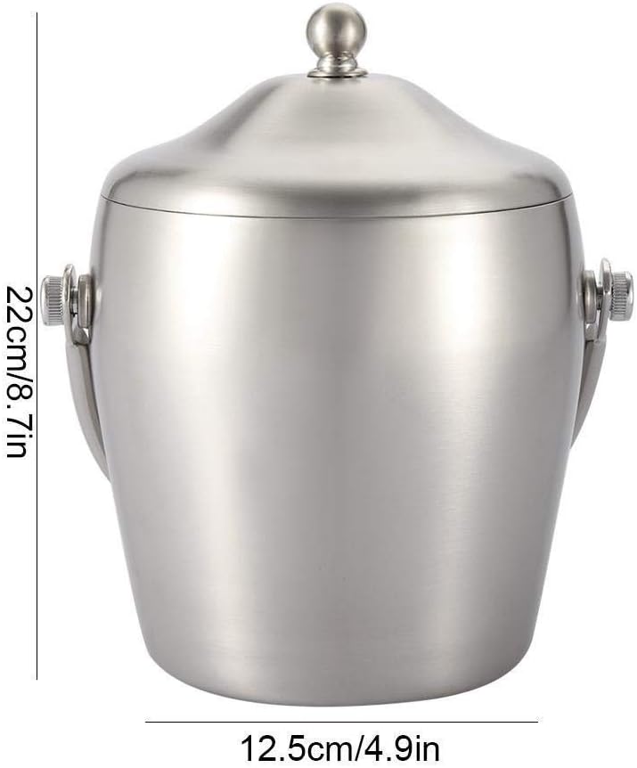 1L/2L Liter Insulated Stainless Steel Ice Bucket Ice Tongs(D,22CM)