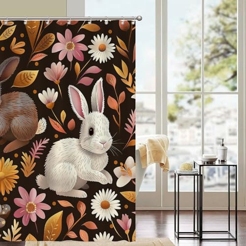 Rideau de douche rétro en tissu pour baignoire motif fleuri champêtre avec crochets - 7