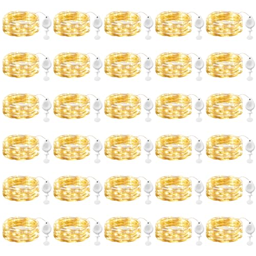 Brightown 30 Pack LED Fairy Lights Battery Operated String Lights, 7ft 20LED Waterproof Silver Wire String Lights, Firefly Starry Moon Lights for Mason Jars DIY Christmas Wedding Party Bedroom