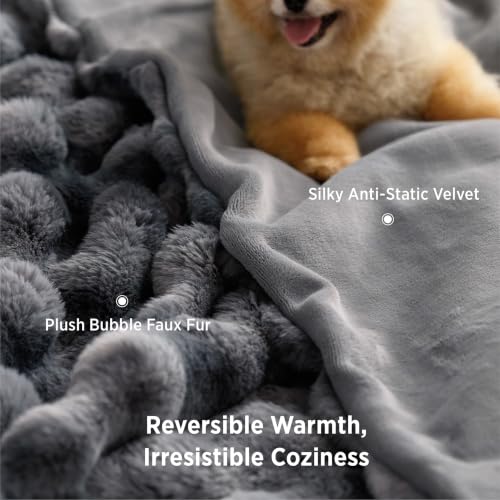 Image of Bedsure Fluffy Bubble Faux Fur Twin Blanket, 60 inchx80 inch, Tie-dye Grey
