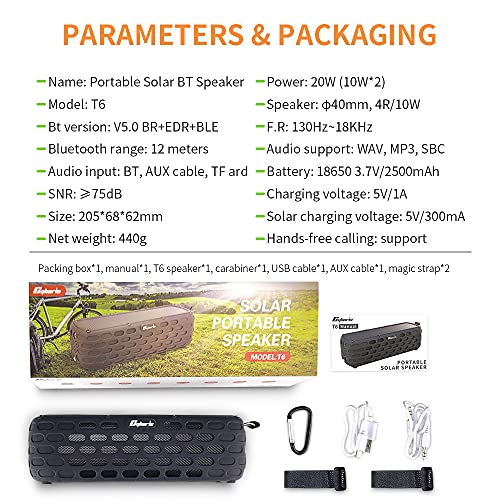 CYBORIS Bluetooth-luidspreker op zonne-energie, 30 uur speeltijd, verbeterde draadloze hifi-draagbare Bluetooth 5.0 stereoluidspreker, zonne-energie aangedreven schokbestendig en waterdicht voor - Afbeelding 8