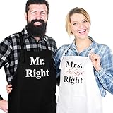 Prazoli His and Her Aprons - Mr Right Mrs Always Right Couples Engagement Gift, Cute Bridal Shower Gift Anniversary Wedding Registry Items & Decoration, Housewarming Gifts For New Home Newlywed Gift