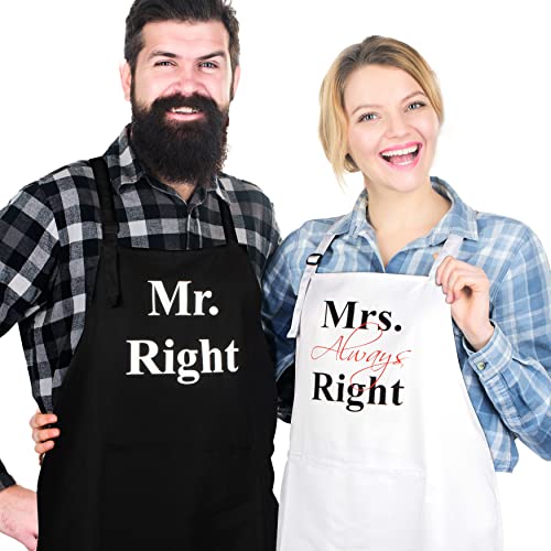 Prazoli His and Her Matching Aprons for Couples - Mr Right Mrs Always Right Matching His and Her Aprons Gifts for Couples & Husband and Wife Gifts - Presents for Valentines Day, Anniversary, & Wedding