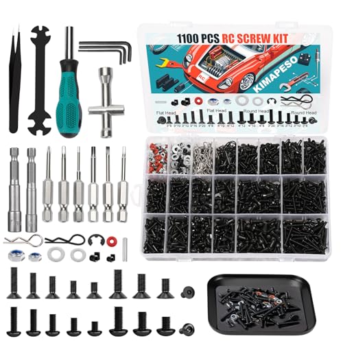1100 PCS RC Screw Kit and RC Screwdrivers Repair Set with Aluminium Screw Tray for Traxxas Axial Redcat Arrma HPI HSP SCX10 RC4WD 1/8 1/10 1/12 1/16 Scale RC Crawler Truck Buggy Car
