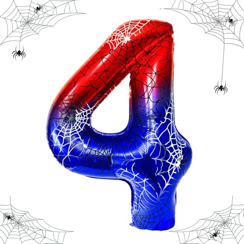 Balões de aniversário de 4 anos com tema de aranha, 40 polegadas balão gigante número 4, balões de papel de alumínio balões hélio 4 anos, balão número 4 para aniversários, aniversário, festas