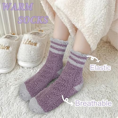 Image of AIBFRID Fuzzy Slipper Sock Soft Cozy Socks Thick Warm Sock Winter Home Sleeping Sock for Women Girls