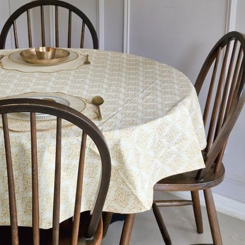 Image of THE YARD HOUSE Wipeable & Anti-Slip Cotton Table Cover for Family Dining, Party. Protects Against Spills, Scratches, Damages (Gilded Opal, 60 x 60 inch (Round))