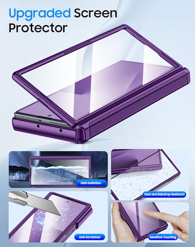 Image of for Samsung Galaxy Z Fold 7 Case with Card Holder RFID Blocking, Built in Slide Lens Cover & Hinge Protection & Screen Protector, Shockproof Wallet Case for Z Fold 7 (Purple)
