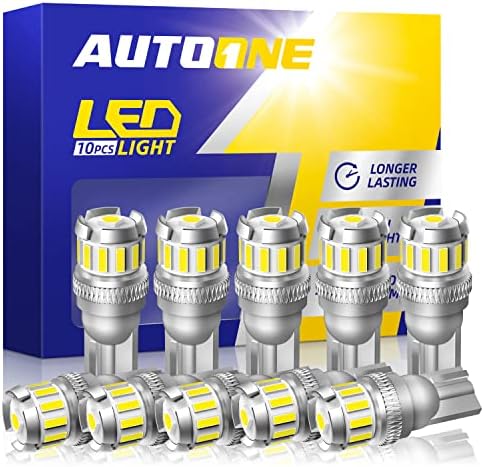 AUTOONE 194 LED Bulb, License Plate Light 300% High Brightness T10 168 2825 W5W LED Bulbs for Dome Map Door Courtesy Interior Car Lights 6500K White, Pack of 10