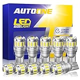 AUTOONE 194 LED Bulb, License Plate Light 300% High Brightness T10 168 2825 W5W LED Bulbs for Dome Map Door Courtesy Interior Car Lights 6500K White, Pack of 10