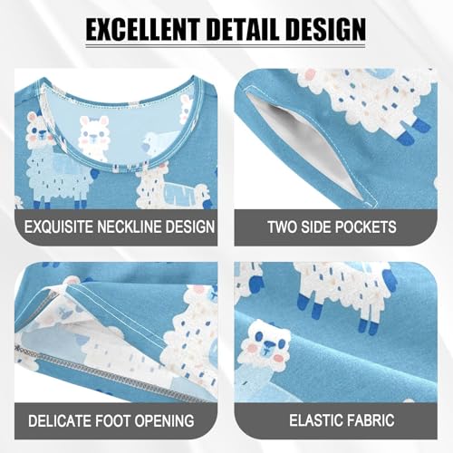 ALAZA Alpaca Llama Blue Pajamas Set Short Sleeve Cotton Sleepwear Summer Pjs 2 Piece 5-14Y4