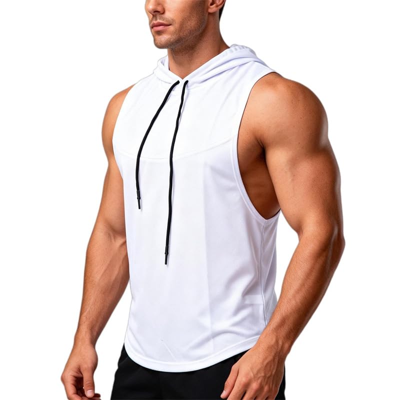 Camiseta sin mangas con capucha para hombre elástica de secado rápido para entrenamiento